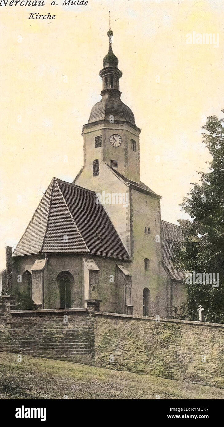 Churches in Grimma, 1908, Landkreis Leipzig, Nerchau, Kirche, Germany Stock Photo