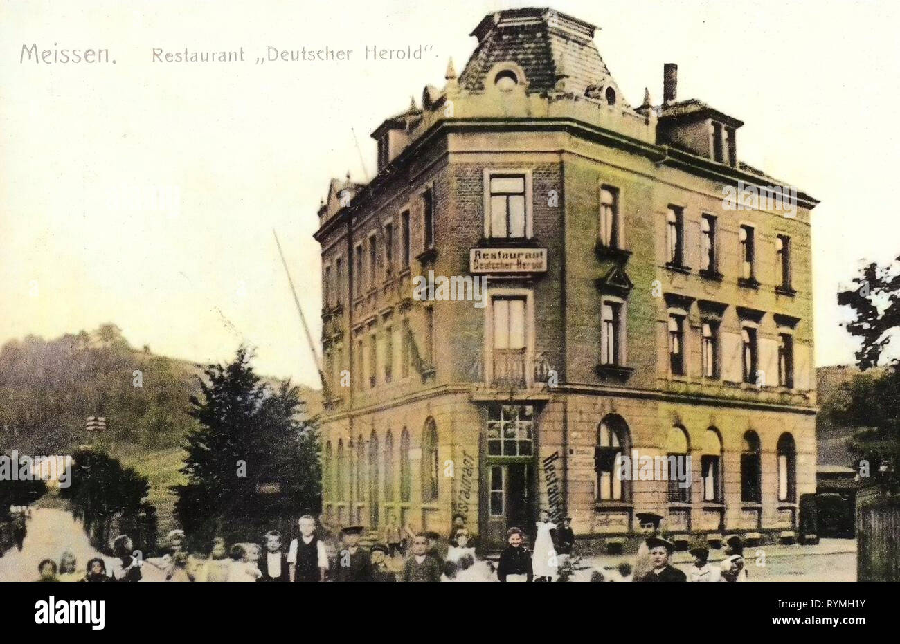 Restaurants in Landkreis Meißen, Buildings in Meißen, 1908, Meißen, Restaurant Deutscher Herold, Germany Stock Photo