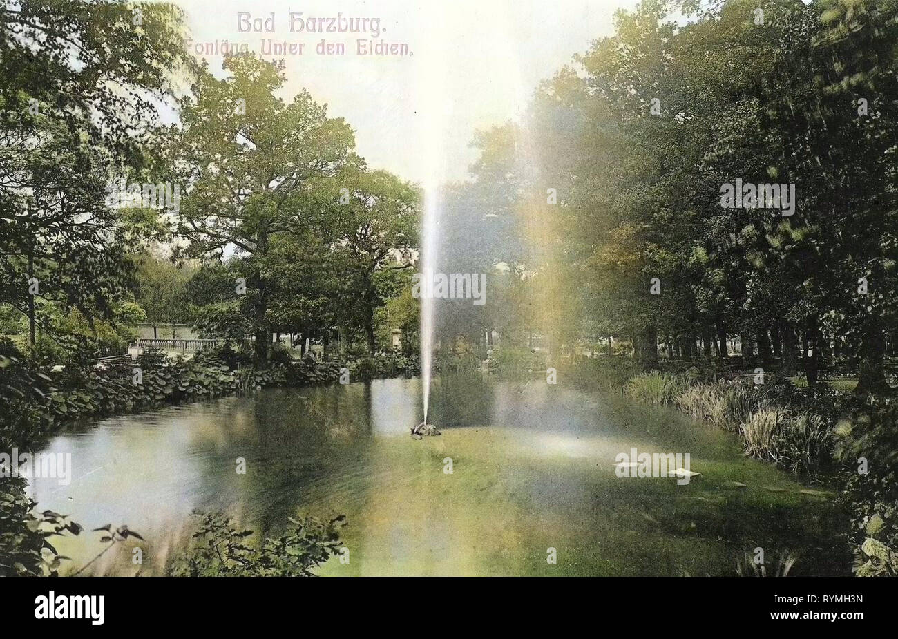 Fountains in Bad Harzburg, Ponds in Lower Saxony, 1908, Lower Saxony, Bad Harzburg, Fontäne unter den Eichen, Germany Stock Photo