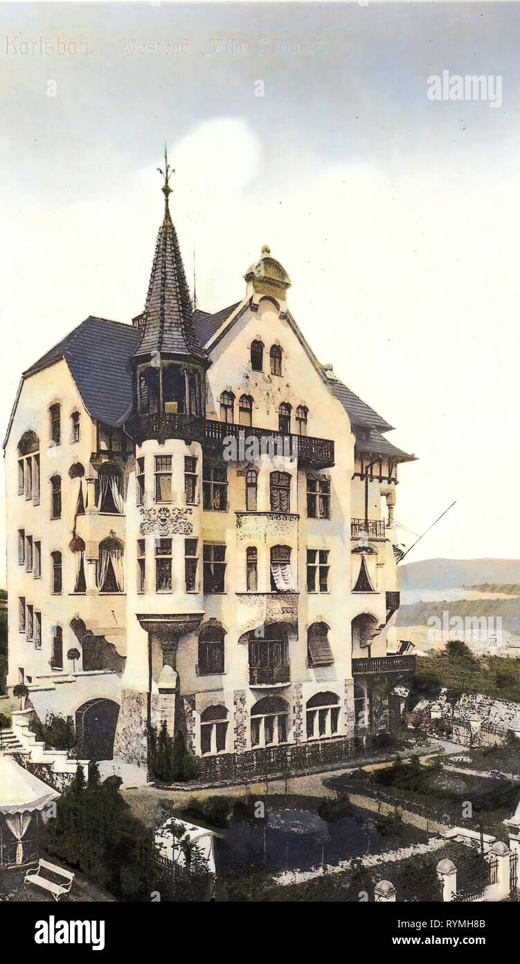 Villas in Karlovy Vary, Buildings in Karlovy Vary, 1908, Karlovy Vary Region, Karlsbad, Westend Villa Strunz, Czech Republic Stock Photo