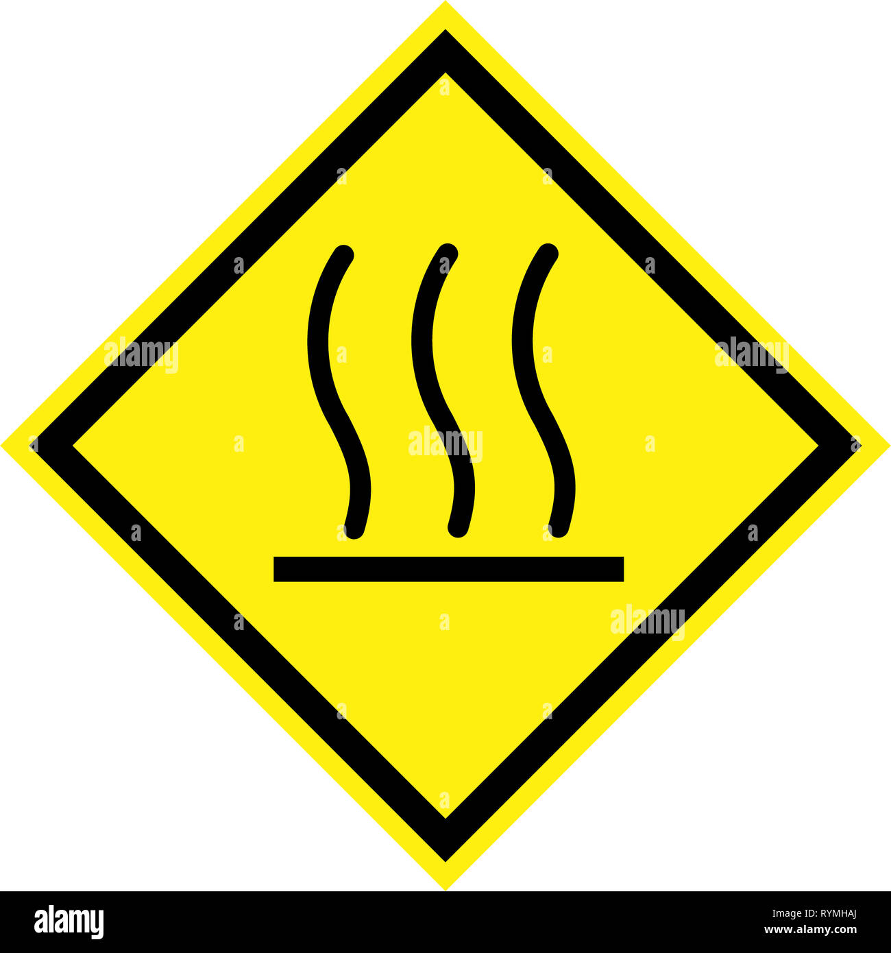 Yellow hazard sign with hot surface symbol Stock Photo