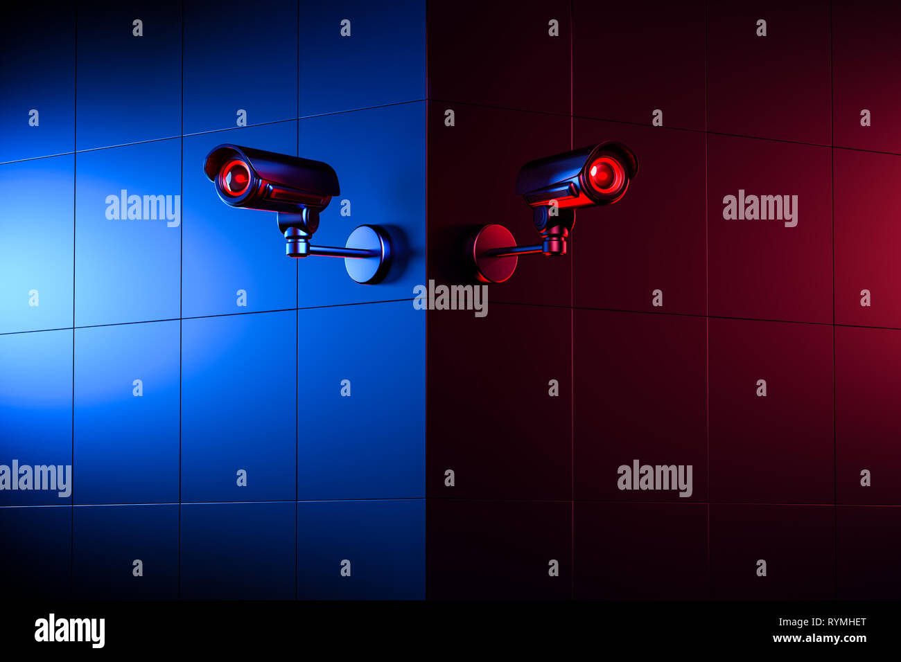 Two security CCTV cameras on the wall corner. The good and the bad side