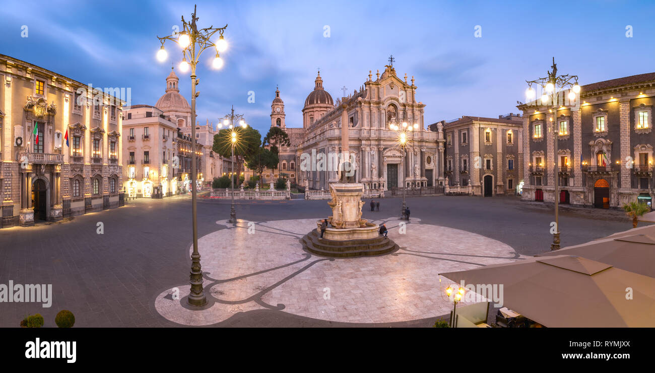 Catania Cathedral at night, Sicily, Italy Stock Photo