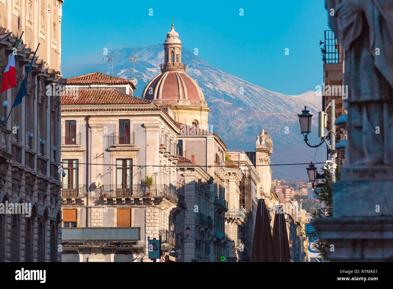 Catania and mount Etna, Sicily, Italy Stock Photo