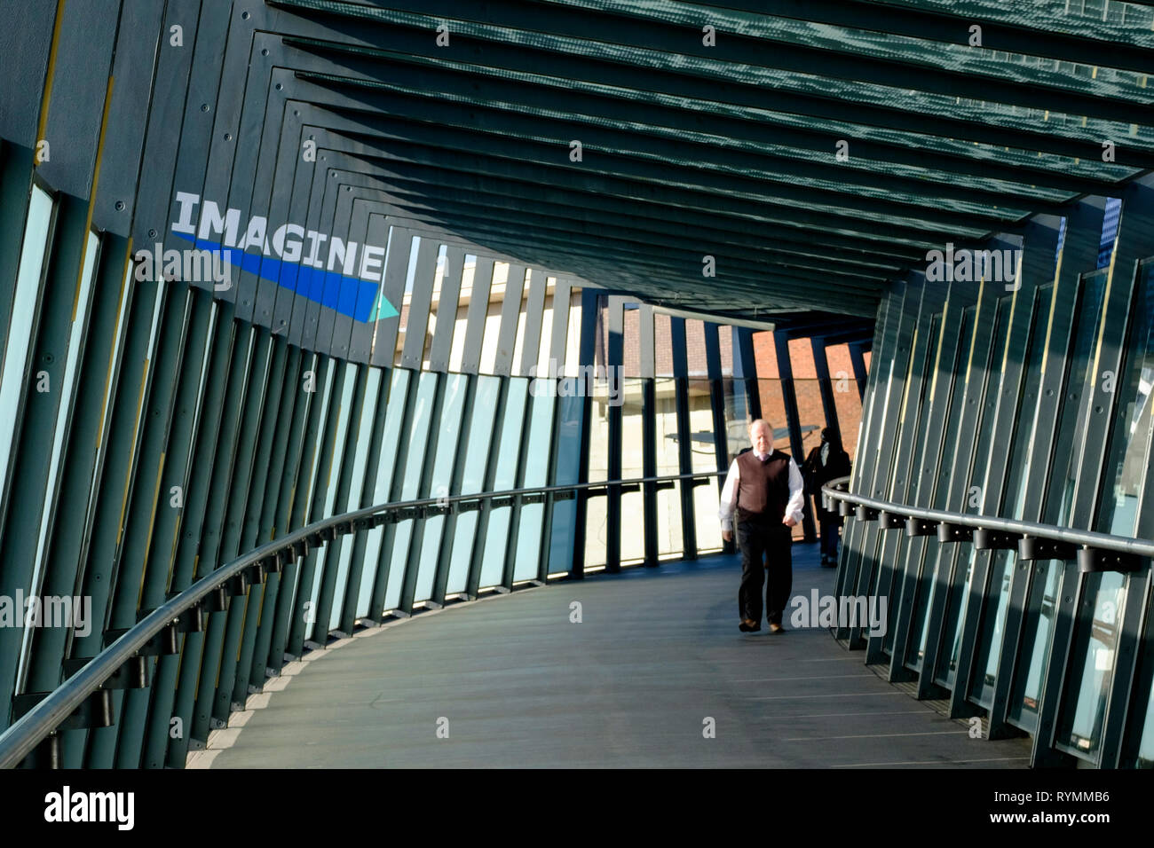 The bridge for cabot circus car park to cabot circus. Imagine sign