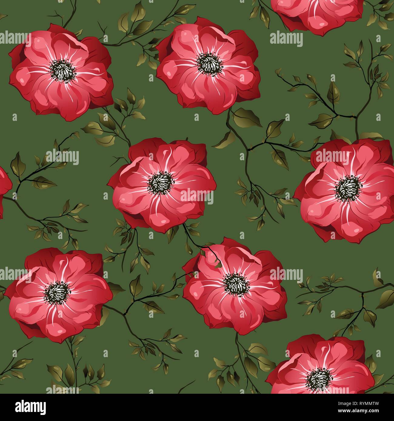 Seamless flowers with leaves seamless pattern Stock Vector Image & Art ...