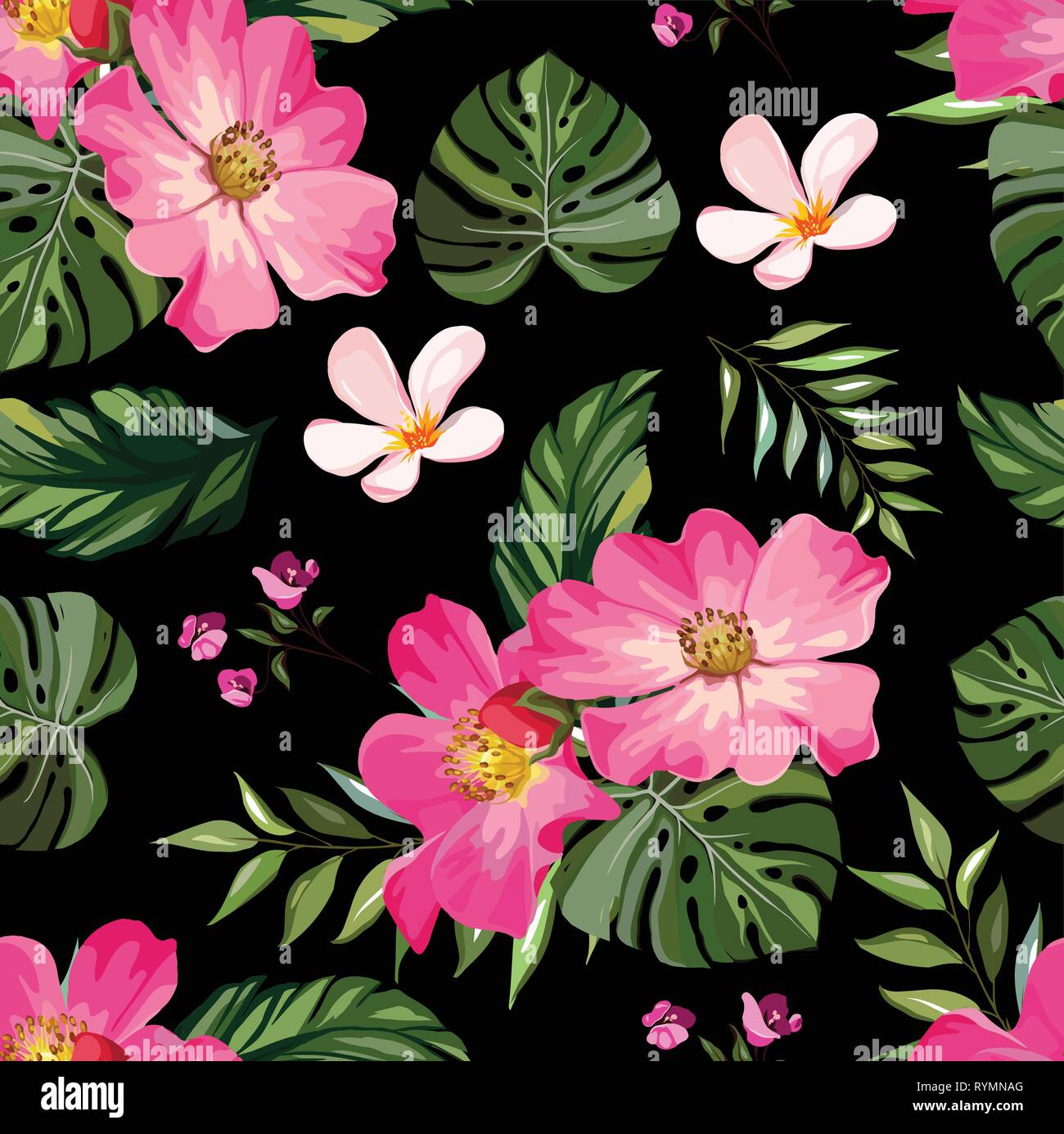 Seamless flowers with leaves seamless pattern Stock Vector Image & Art ...