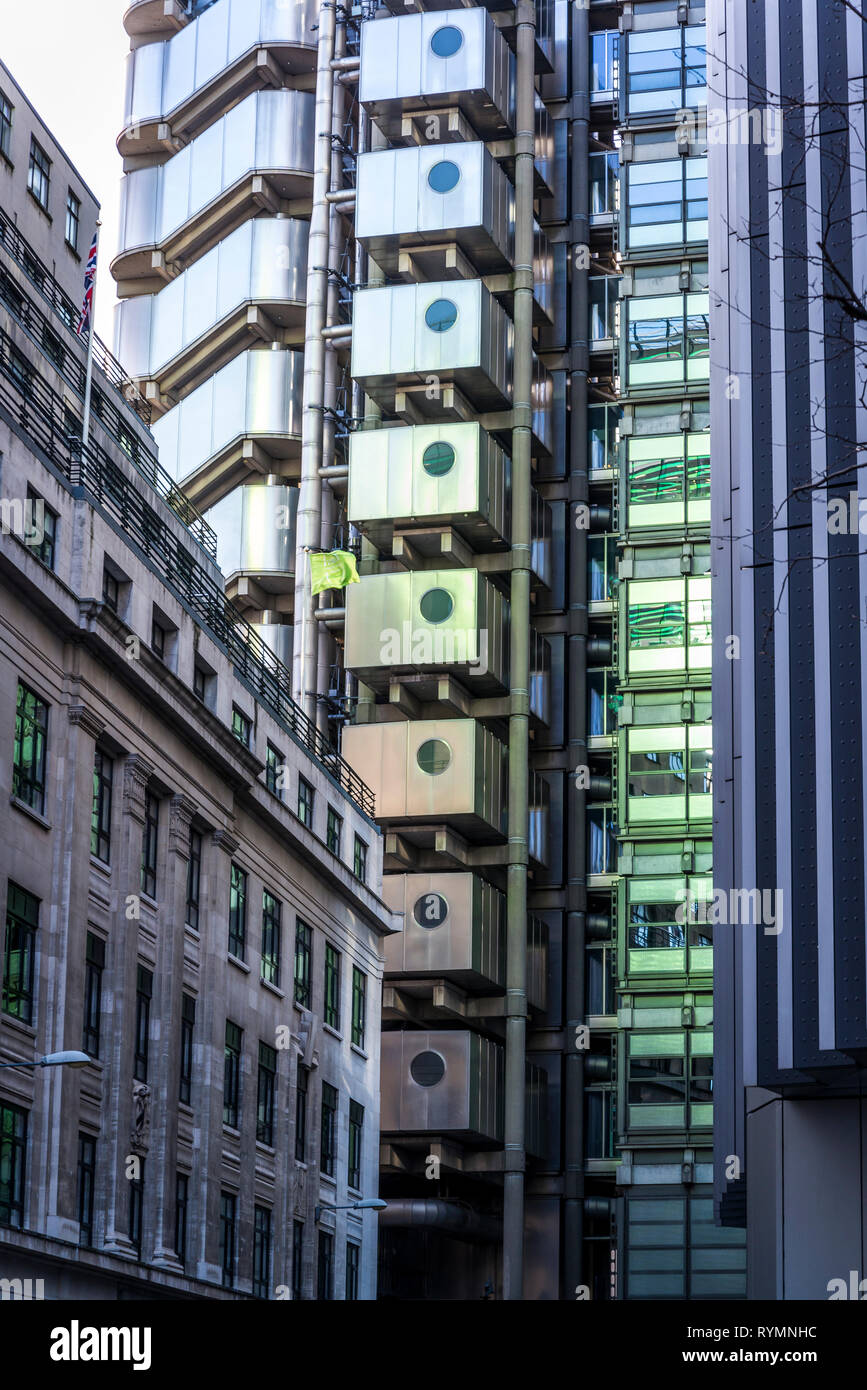 Iconic Lloyd's building, a leading example of radical Bowellism architecture designed by Richard Rogers, City of London, UK Stock Photo