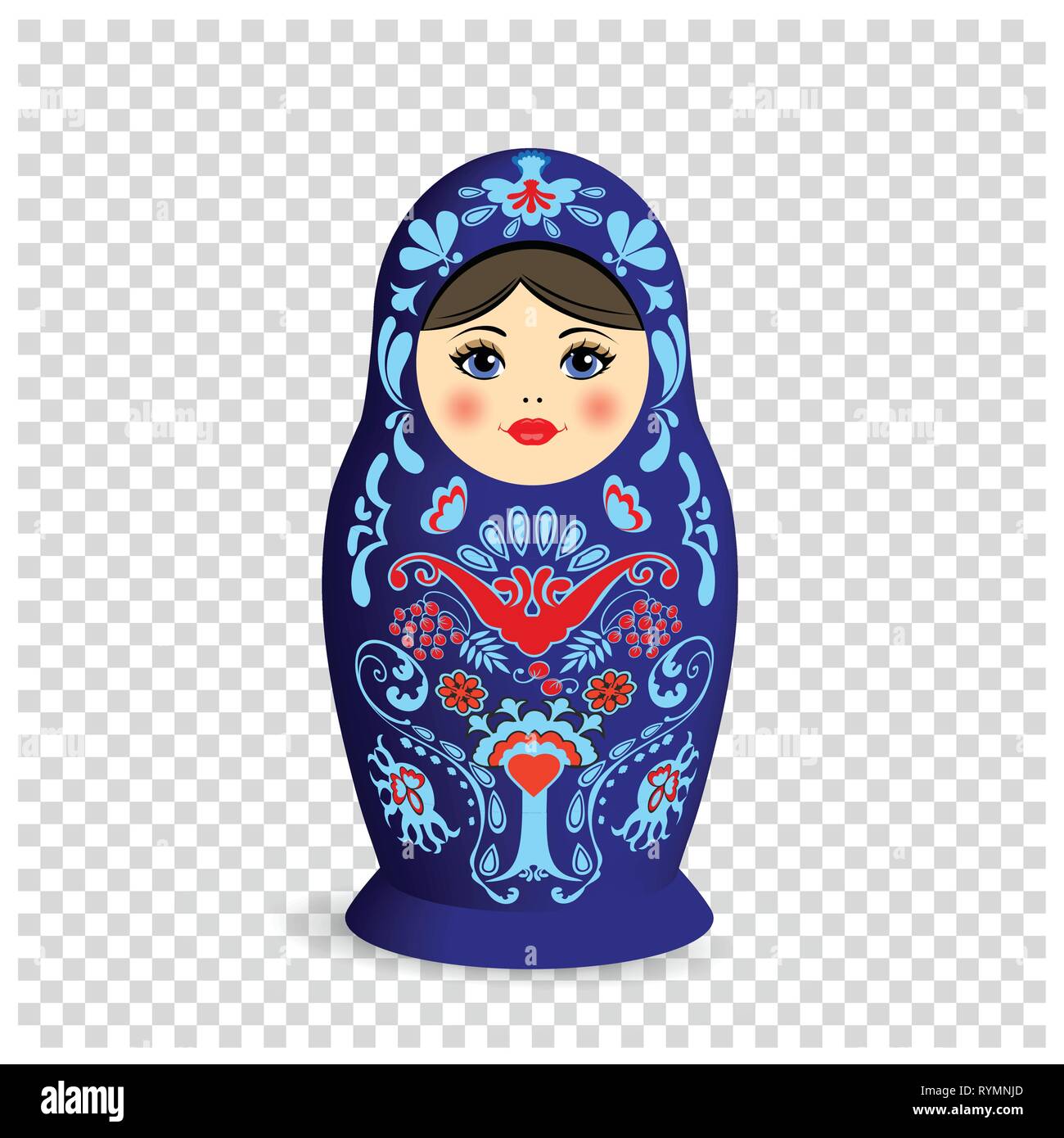 Russian nesting doll with ornamental pattern. on tranparent background Stock Vector