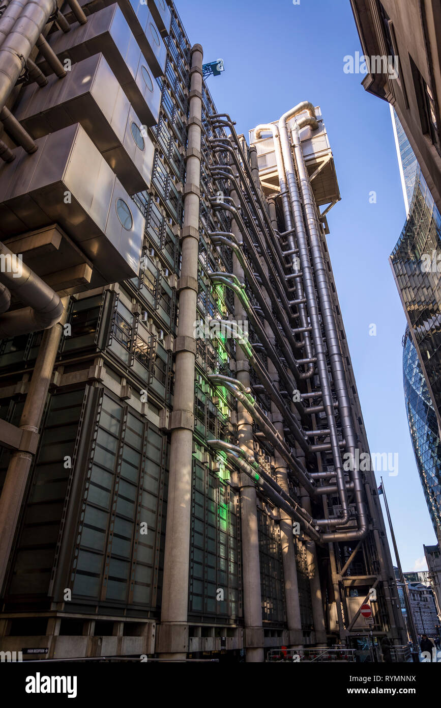 Iconic Lloyd's building, a leading example of radical Bowellism architecture designed by Richard Rogers, City of London, UK Stock Photo