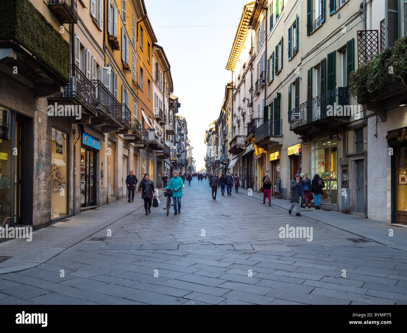 PAVIA, ITALY - FEBRUARY 22, 2019: people walk on street Corso Strada Nuova  in Pavia city in evening. Pavia is town in Lombardy, the city was the capit  Stock Photo - Alamy
