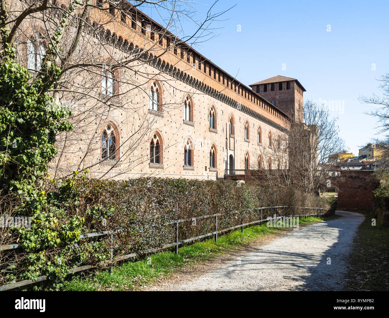 Travel to Italy - walls of Castello Visconteo (Visconti Castle) in Pavia  city in spring Stock Photo - Alamy