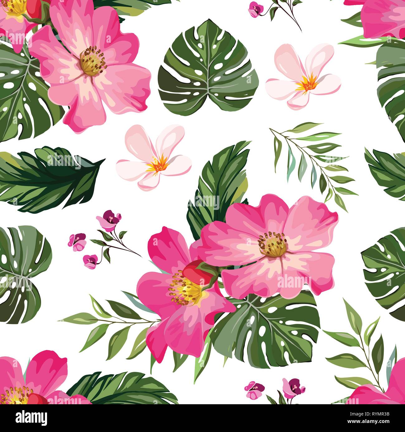 Flower with leave seamless pattern design Stock Vector