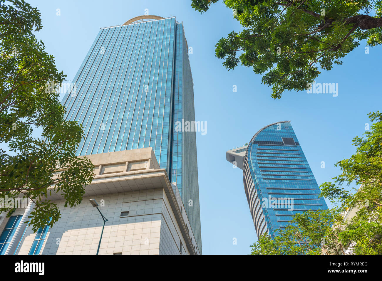 Phnom Penh, Cambodia - January 25, 2019: the downtown's high-rise Canadia Tower & Vattanac Capital Tower, the 2nd tallest skyscraper in Cambodia. Stock Photo