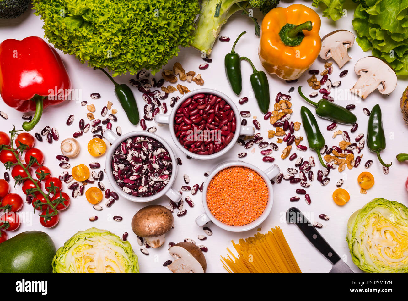 Set of Fresh vegetables and fruits on white background. Detox diet ...