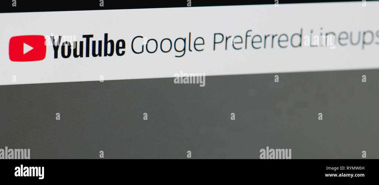 New york, USA - march 14, 2019: Youtube google preferred lineups on laptop screen Stock Photo