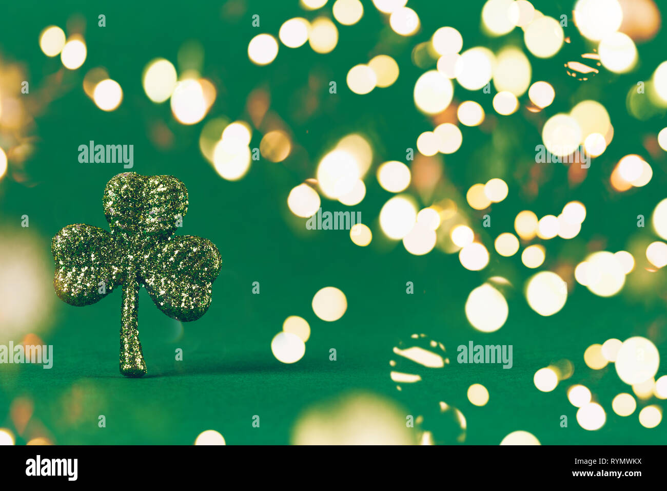 Glitter Shamrock On Green Paper Background St Patricks Day Symbol Irish National Holiday Concept Horizontal Wide Screen Banner Format Bold Festiv Stock Photo Alamy