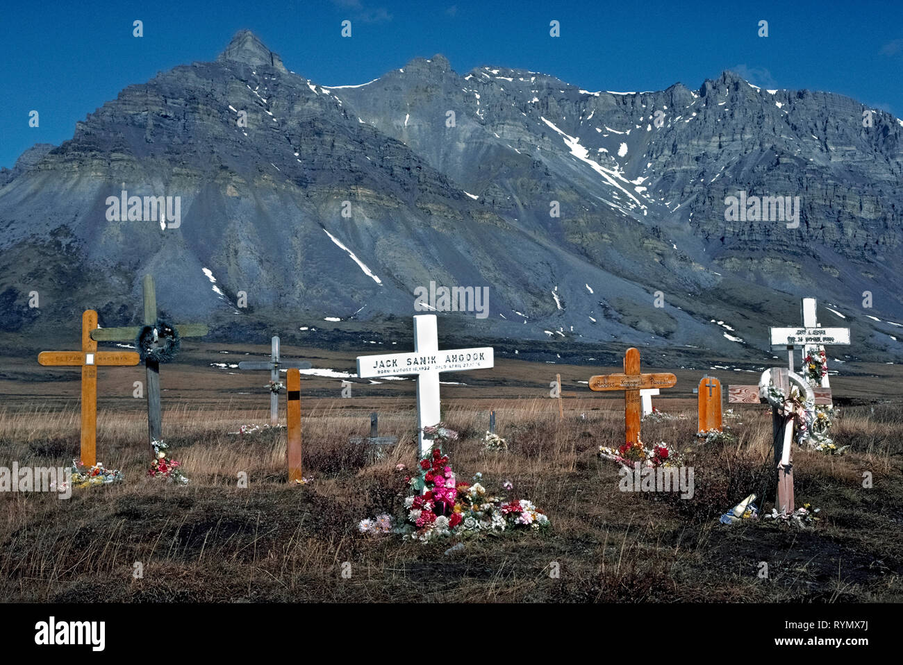 Wooden crosses mark the graves of Native Alaskans buried at Anaktuvuk