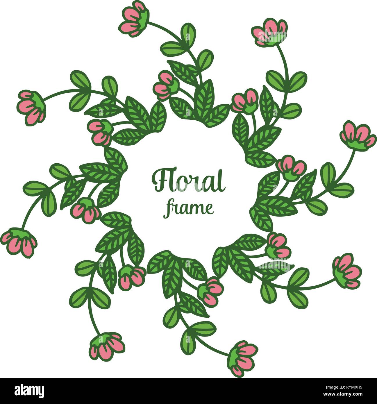 Vector illustration various shape leaf floral frame hand drawn Stock ...