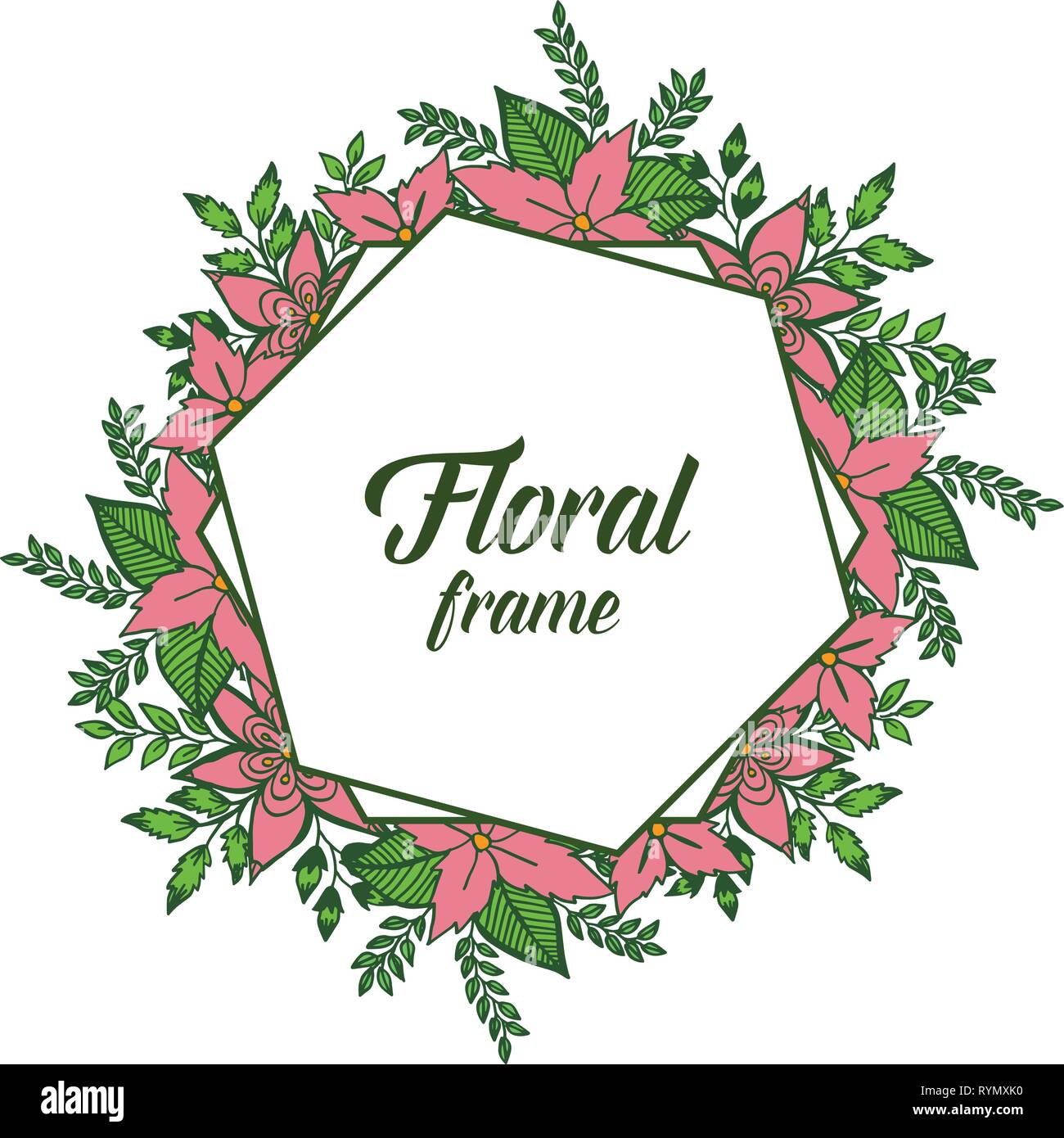 Vector illustration white background with pink floral frame hand drawn ...