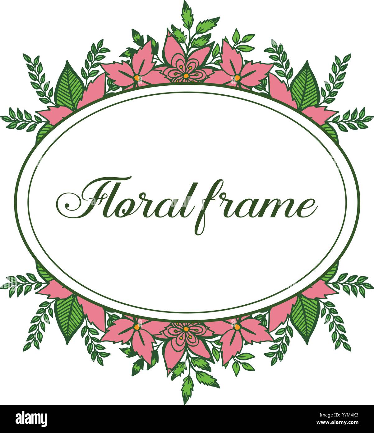 Vector illustration white background with pink floral frame hand drawn ...