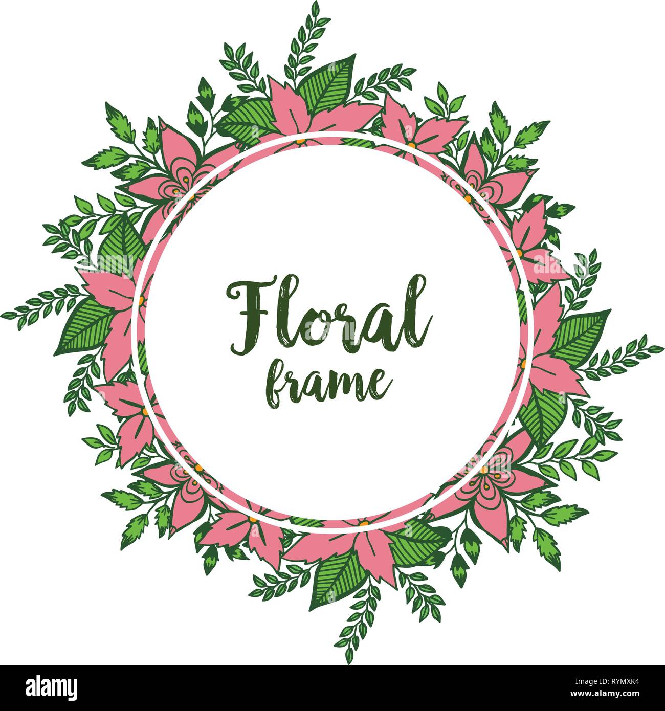 Vector illustration white background with pink floral frame hand drawn ...