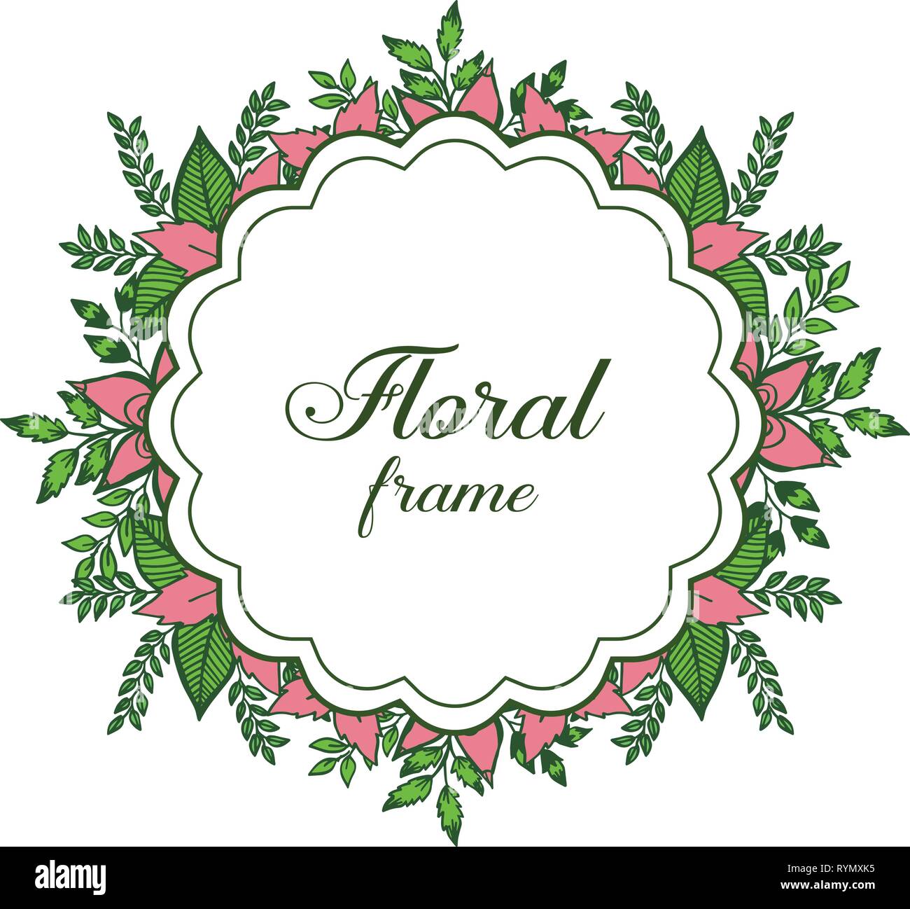 Vector illustration white background with pink floral frame hand drawn ...