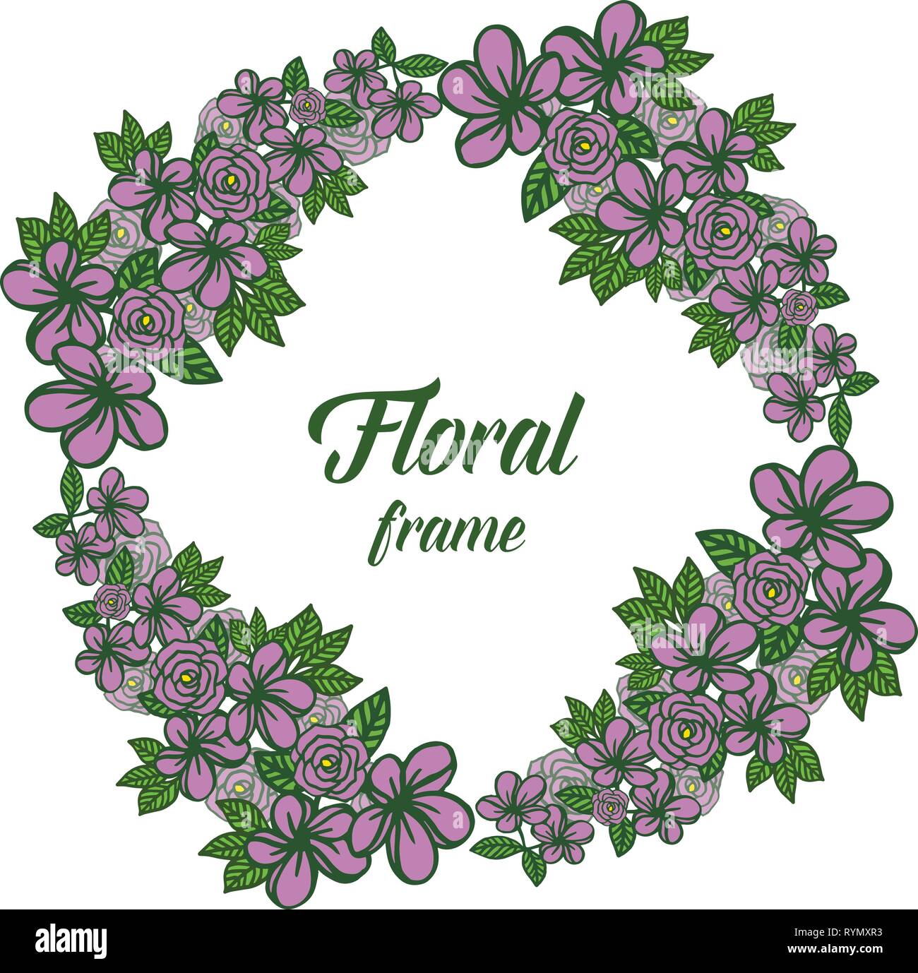 Vector illustration shape circular purple floral frame hand drawn Stock ...