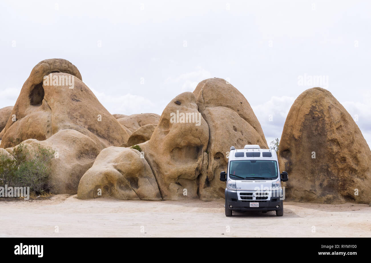 Travelling in the Joshua Treen National Park in Southern California Stock Photo