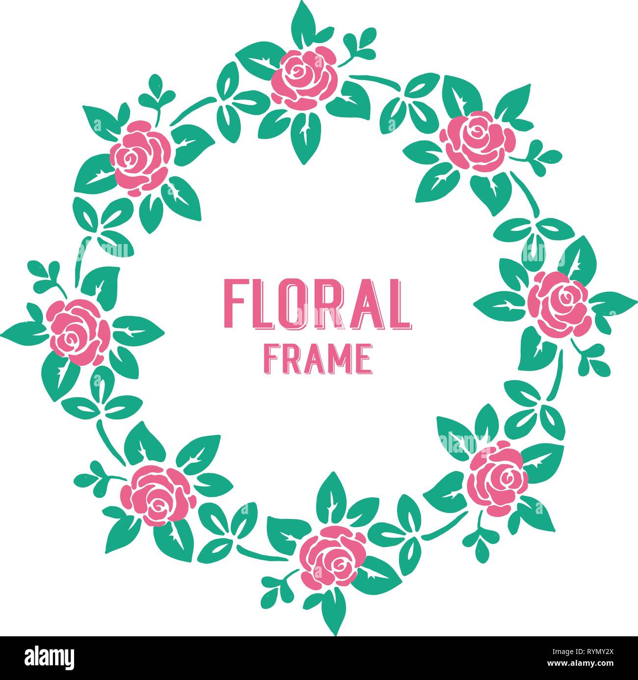 Vector illustration shape round frame floral leaf hand drawn Stock ...