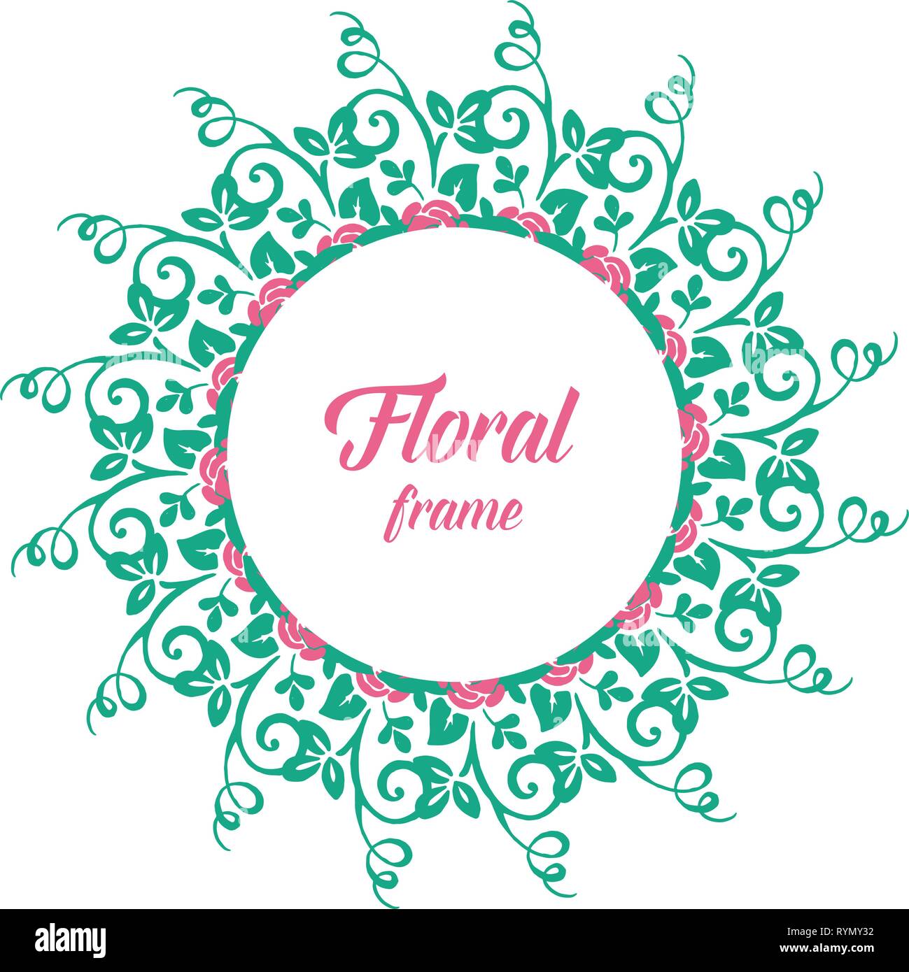 Vector illustration shape round frame floral leaf hand drawn Stock ...