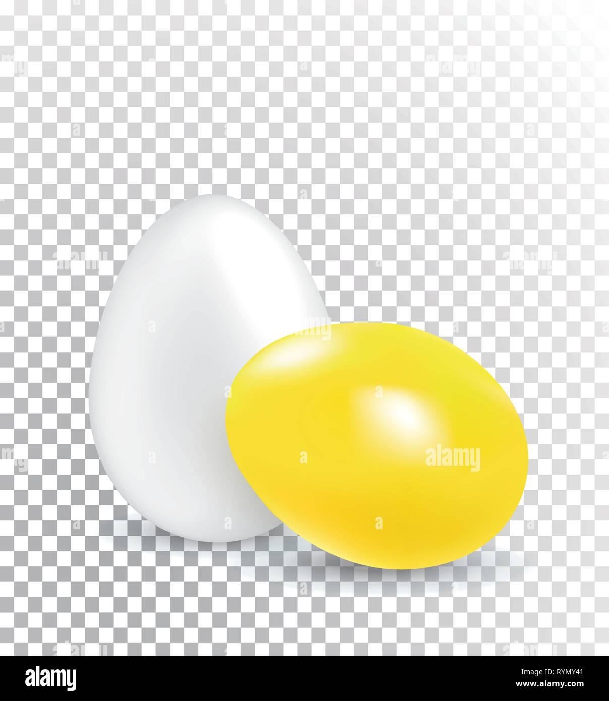 White and Yellow Easter eggs on transparent background. Easter square banner Stock Vector