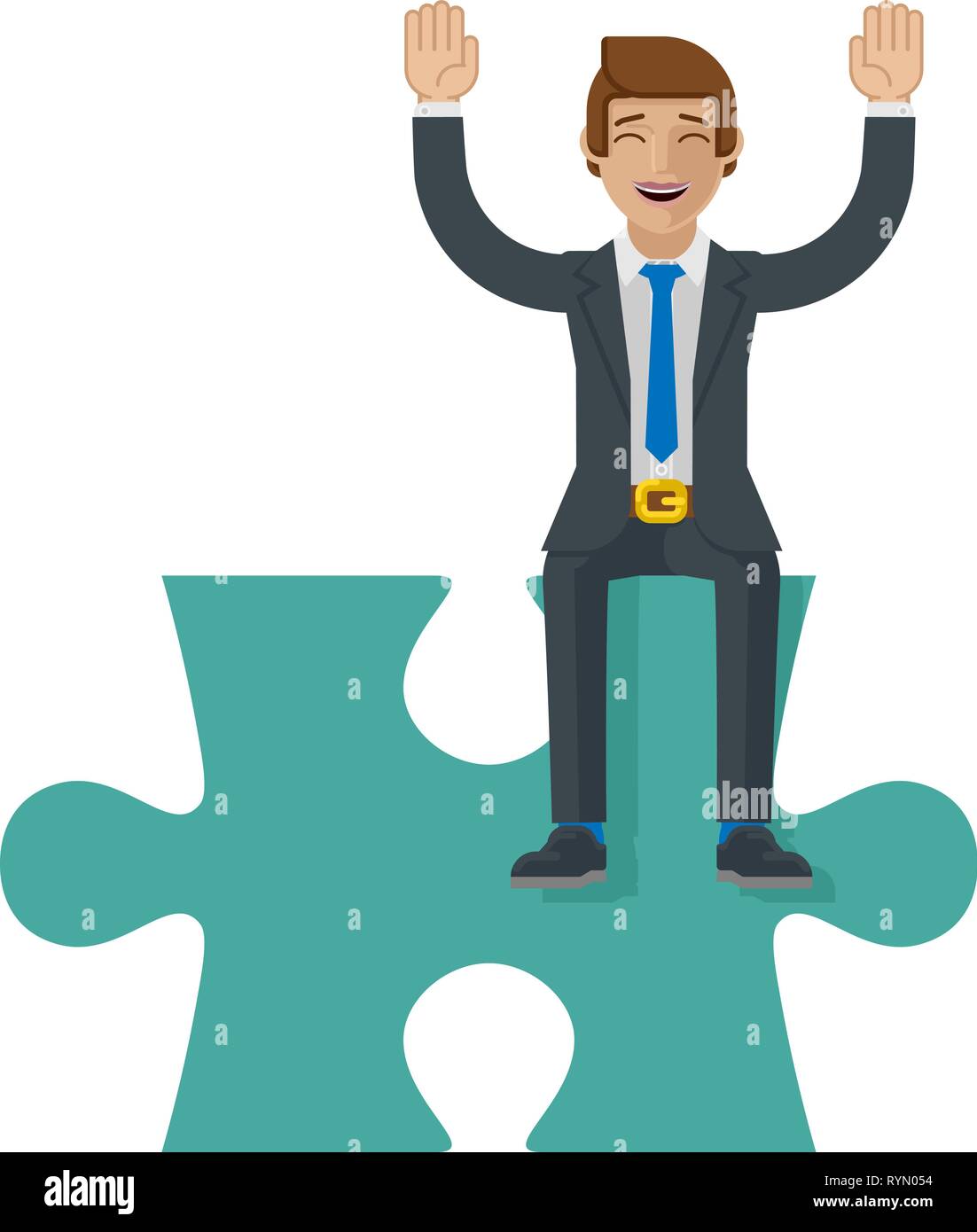 Jigsaw Puzzle Piece Business Man Cartoon Mascot Stock Vector