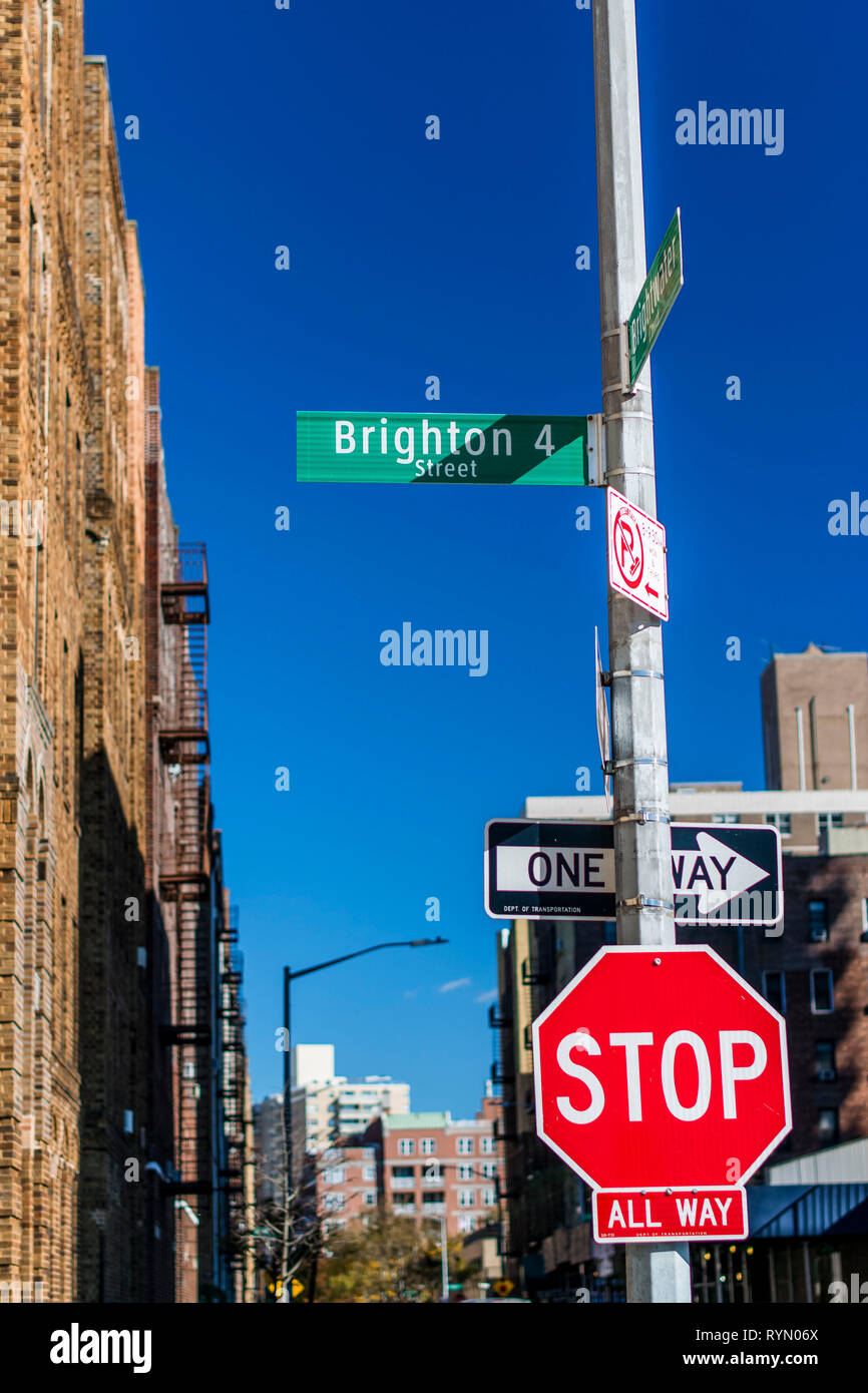 USA, New York City signs in Brooklyn, Brighton 4 street Stock Photo