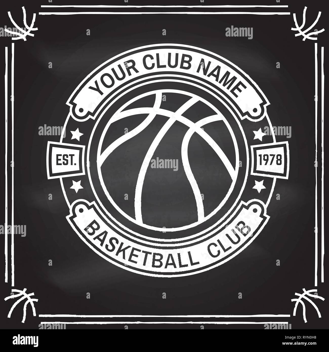 Basketball club badge on the chalkboard. Vector illustration. Concept for shirt, print, stamp. Vintage typography design with basketball ball silhouette. Stock Vector
