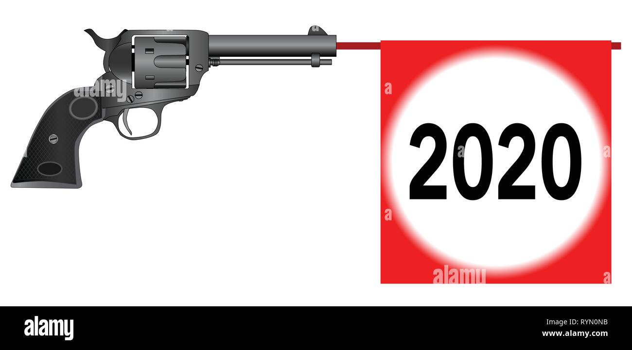 A wild west six gun isolated over a white background with a spoof 2020 Stock Vector