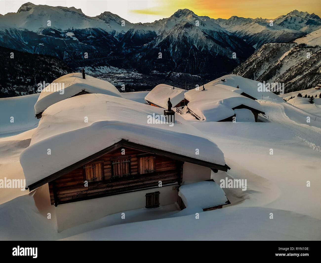 Landscape view of the slopes of the ski resort of Verbier in Switzerland, shot in winter 2019 Stock Photo