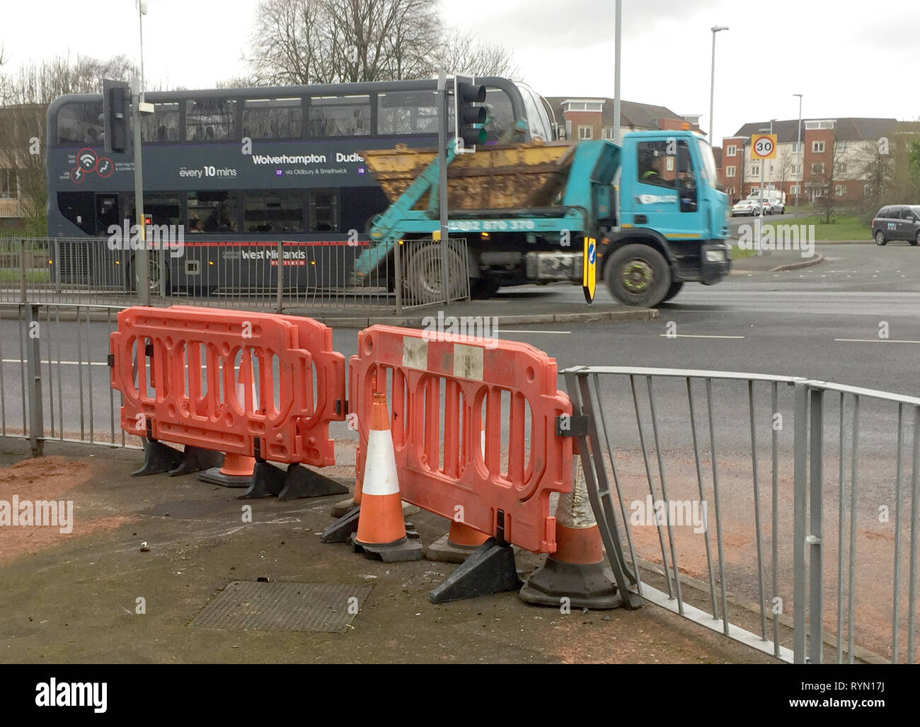 The scene of a fatal crash at the junction of Birmingham New Road and Lawnswood Avenue, Wolverhampton, where two children aged 23 months and 10 years-old were killed and their mother seriously injured, on Thursday night. Stock Photo