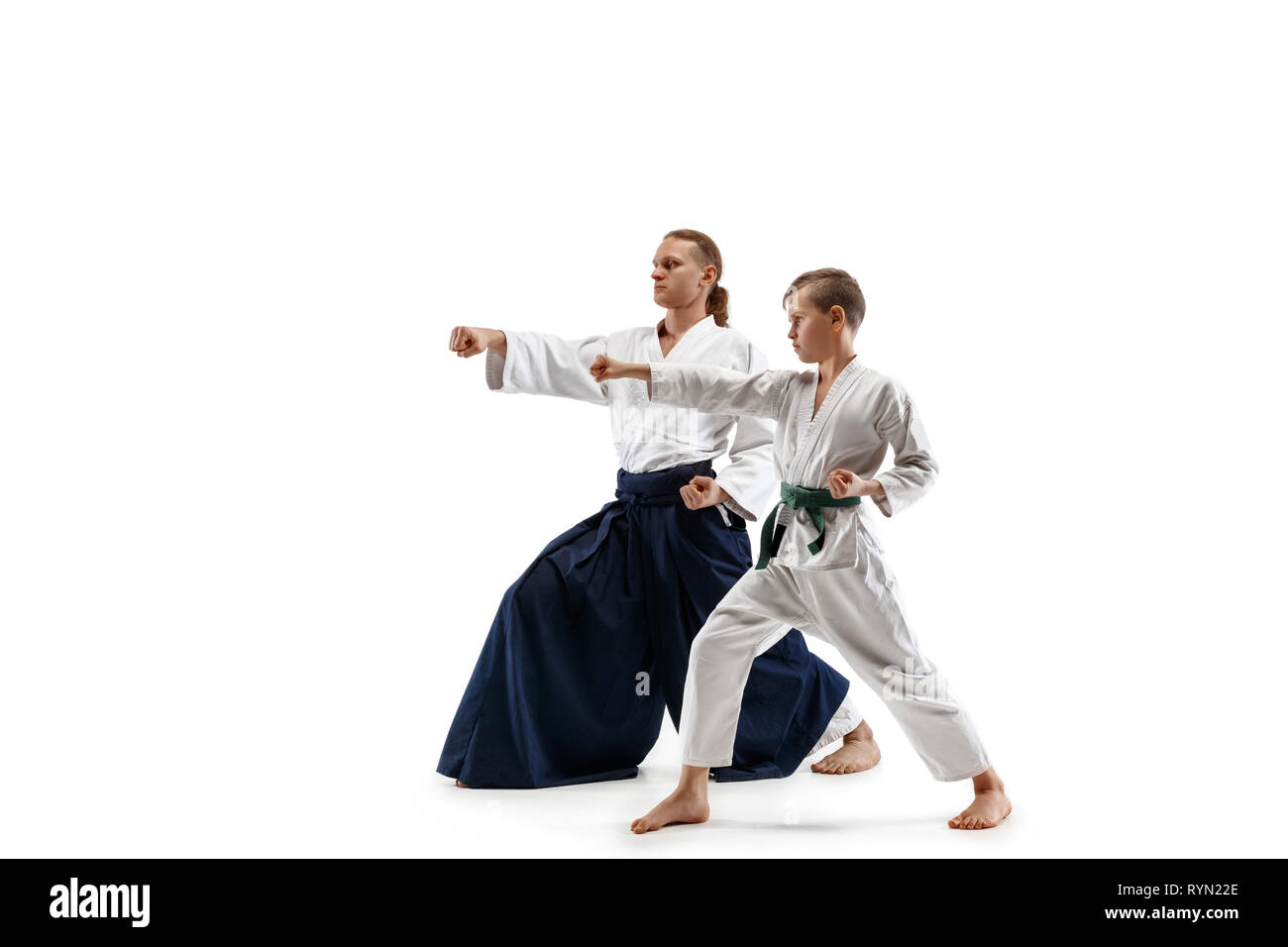 A Man, In A Black Kimono Is Practicing Martial Arts Technique With A Long  Bamboo Fighting Stick. Stock Photo, Picture and Royalty Free Image. Image  91980191.