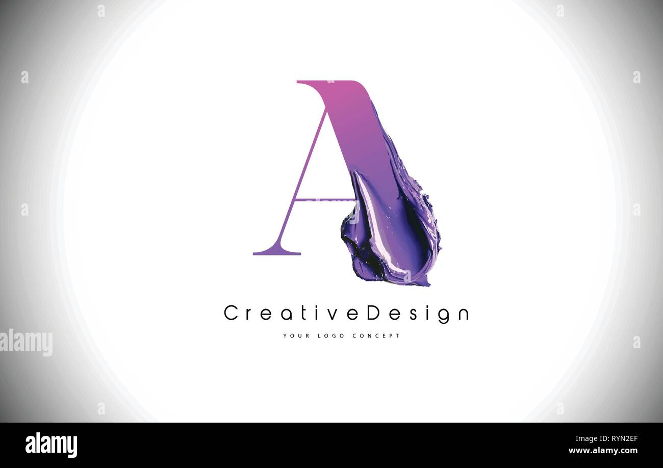 A Letter Design Brush Paint Stroke. Purple A Letter Logo Icon with ...