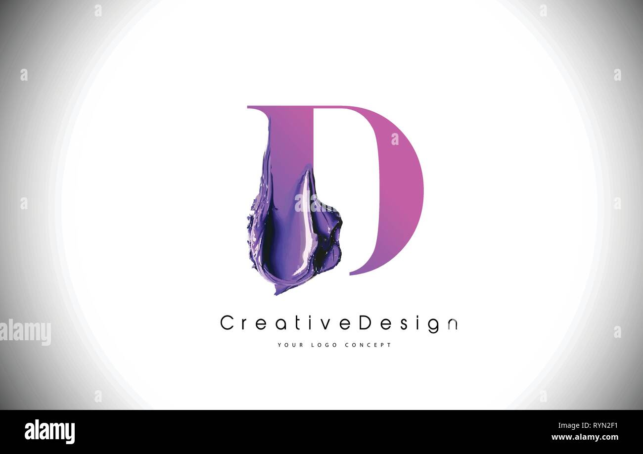 D Letter Design Brush Paint Stroke. Purple d Letter Logo Icon with ...