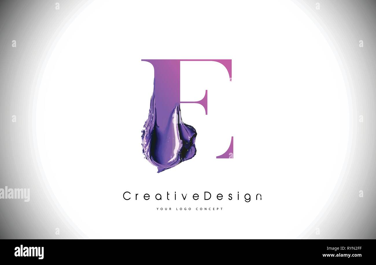 E Letter Design Brush Paint Stroke. Purple e Letter Logo Icon with ...