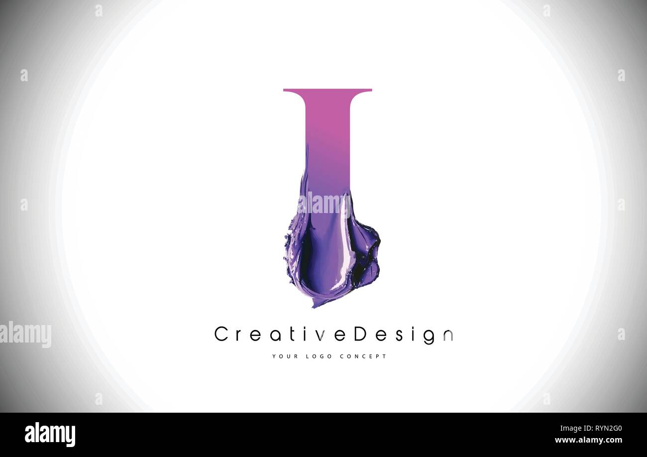 I Letter Design Brush Paint Stroke. Purple i Letter Logo Icon with ...