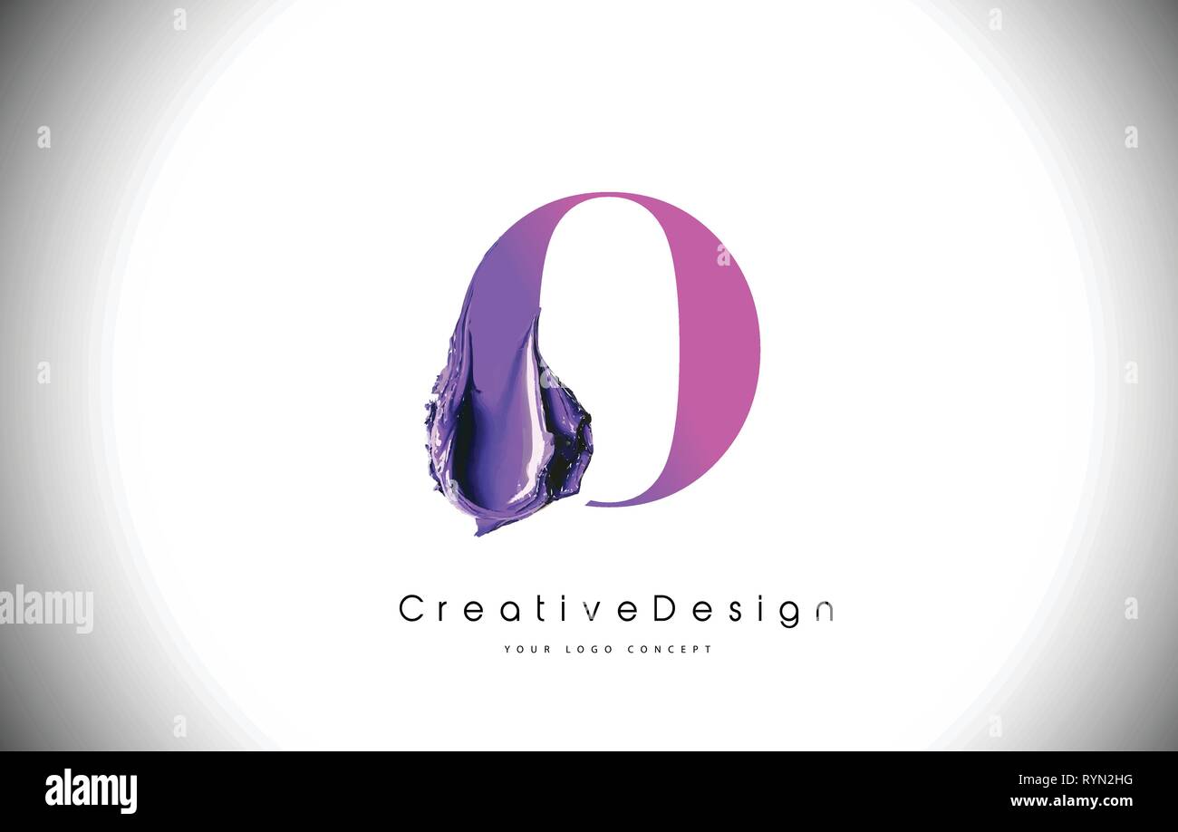 O Letter Design Brush Paint Stroke. Purple o Letter Logo Icon with ...