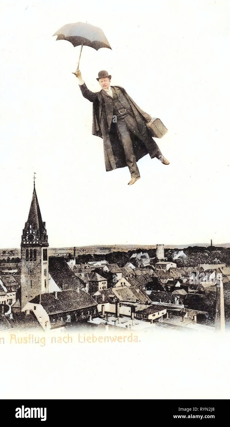 Flying males in art, Nikolaikirche (Bad Liebenwerda), 1903, Brandenburg, Liebenwerda, Fliegender Mann Stock Photo