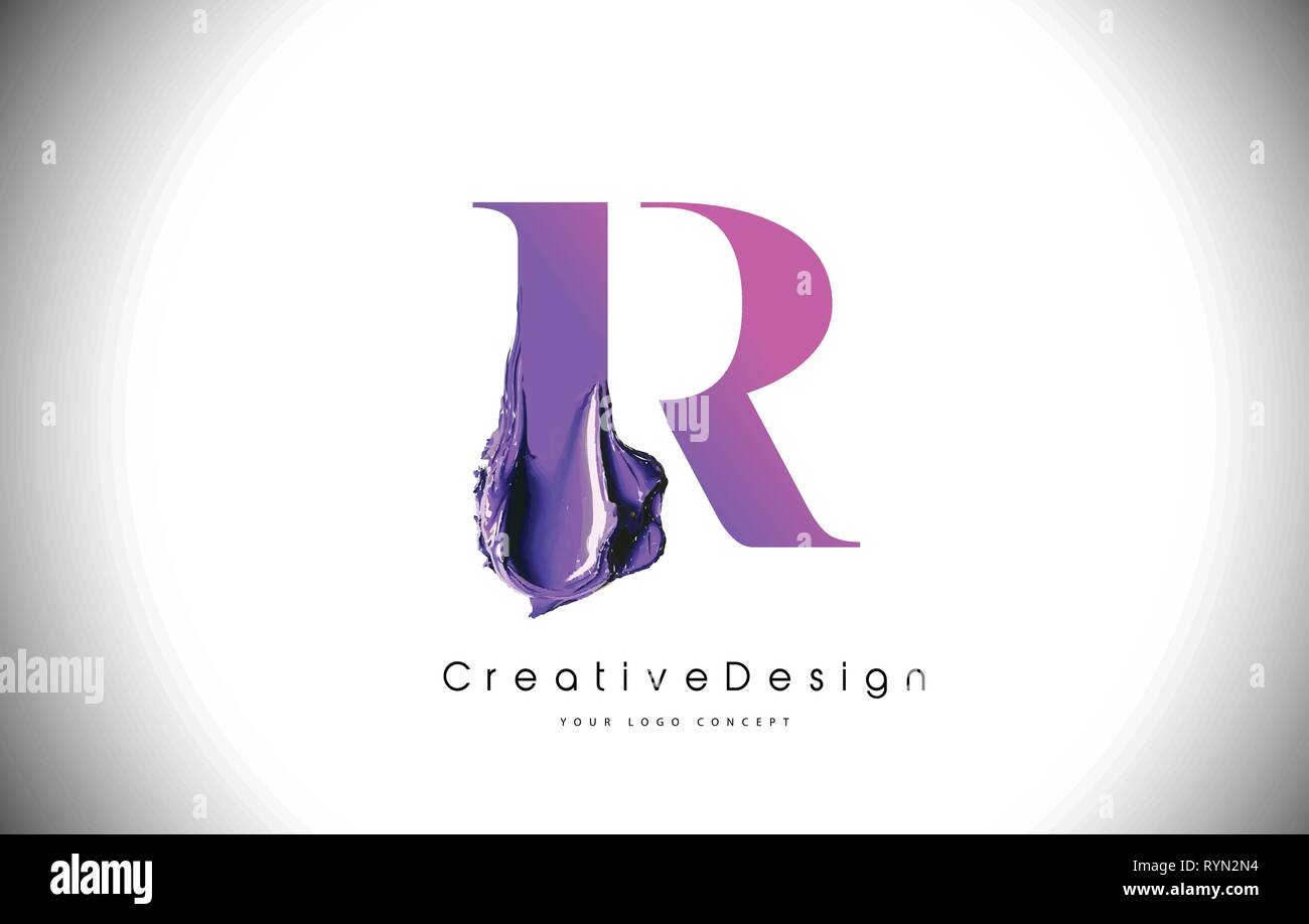 R Letter Design Brush Paint Stroke. Purple r Letter Logo Icon with ...