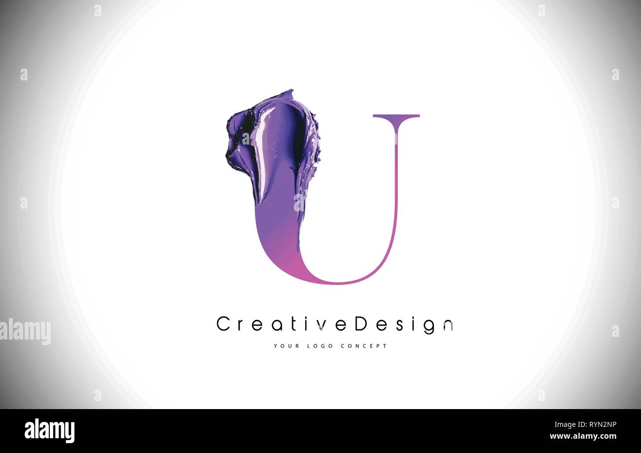 U Letter Design Brush Paint Stroke. Purple u Letter Logo Icon with ...