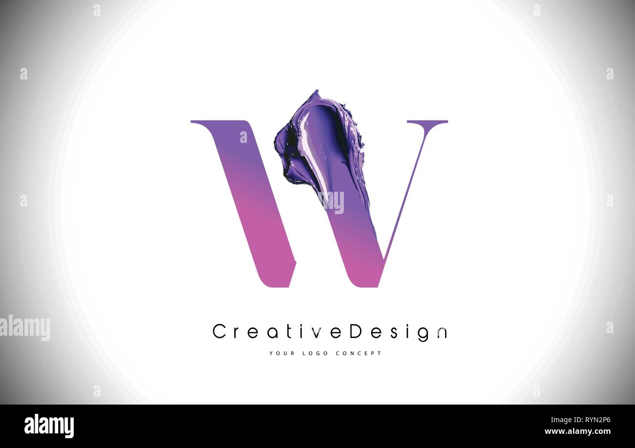 W Letter Design Brush Paint Stroke. Purple w Letter Logo Icon with