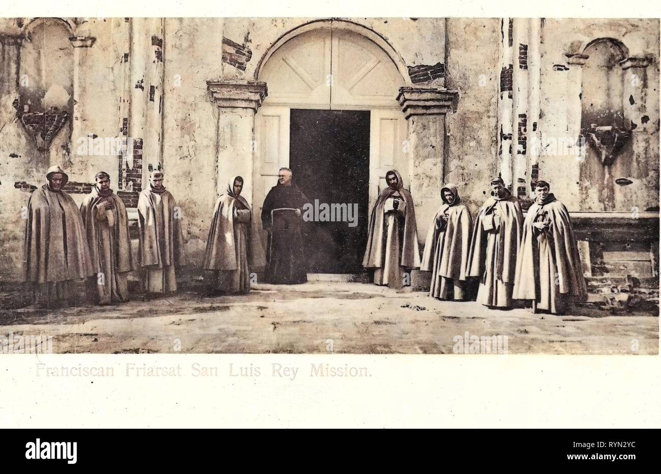 Monasteries in the United States, Gates in California, Monks, Oceanside, California, 1904, San Luis Rey, Franciscan Friarsat San Luis Rey Mission Stock Photo