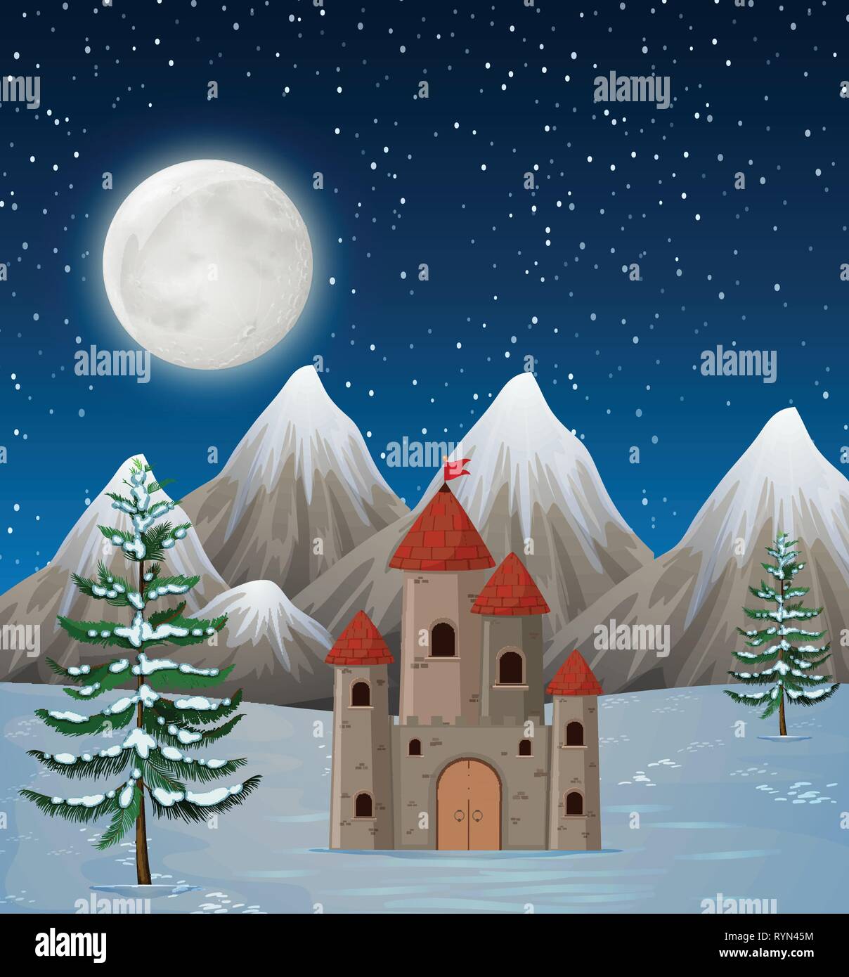A castle in winter night illustration Stock Vector